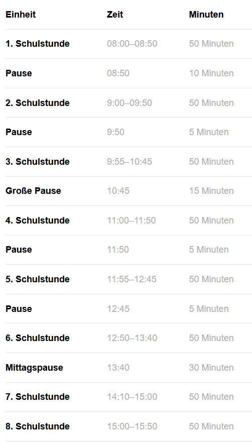 Unterrichtszeiten